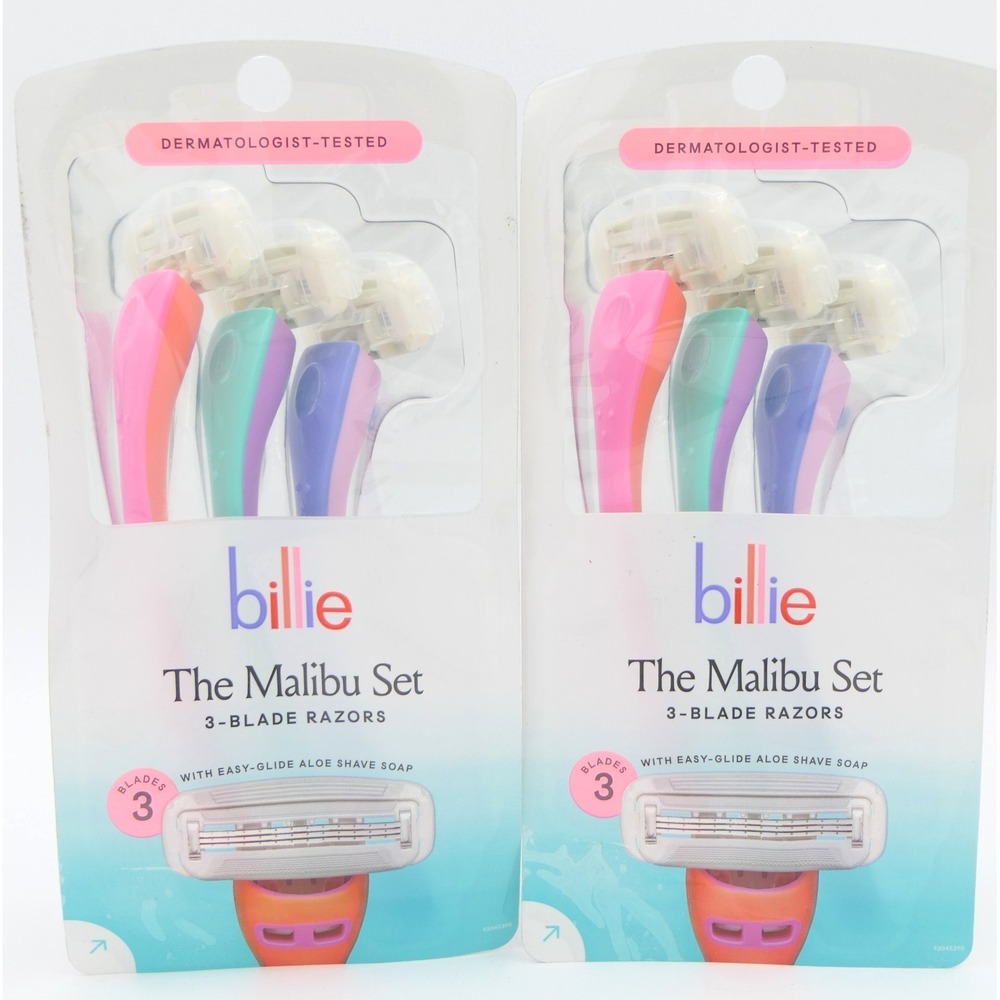 Billie The Malibu Set 3-Blade Razors w/ Easy Glide Shave Soap Strip 2 Packs of 3